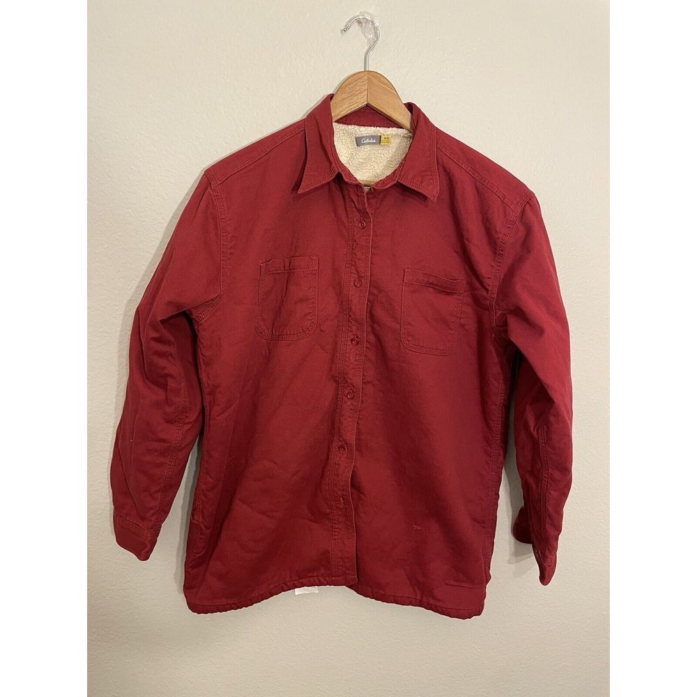 Cabela's Fleece Flannel‎ Plaid Men's medium Long Sleeve Button Front Red